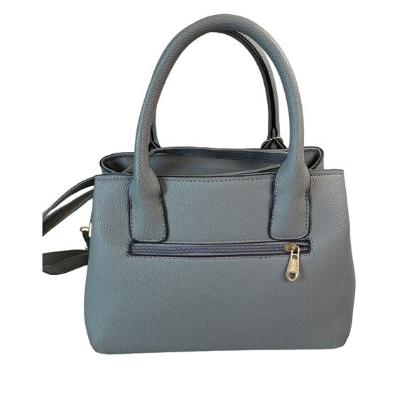 Fashion Bag Gray PU Leather Tote Detachable Crossbody Bow Purse Charm 11x8x5" - Picture 5 of 14